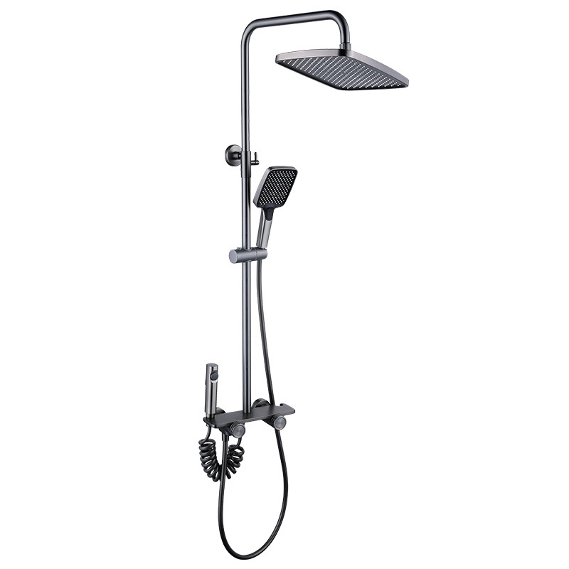 Gun gris celebridad de Internet juego de ducha de lluvia de cobre baño baño de cuatro velocidades baño presurizado frío y caliente rociador de pantalla gigante