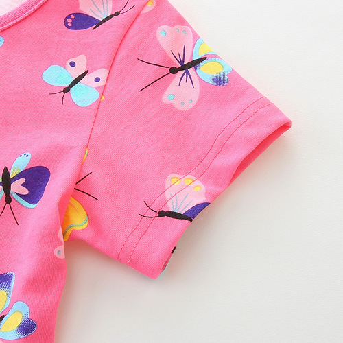 European and American Style Fashion Girls Butterfly Print Princess Dress 24 Summer New Arrival Round Neck Children's Cotton Dress