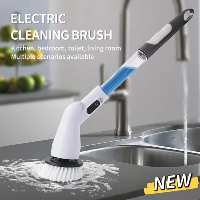 Cross-border handheld long handle automatic rotating eight-in-one bathroom brush liquid addition multifunctional bathroom electric cleaning brush Cross-border handheld long handle automatic rotating eight-in-one bathroom brush liquid addition multifunctional bathroom electric cleaning brush