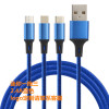 100W data cable 6A Super fast charging PD one dragging three USB mobile phone flash charging Type-C charging cable triple line