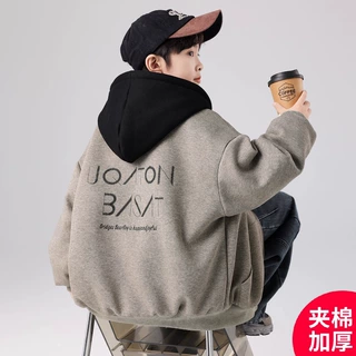 男童外套秋冬款2026新款冬装中大儿童冬季夹棉加厚连帽棉衣服袄潮