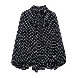 2025秋季新款时尚简约欧美风女装外贸批发现蝴蝶结饰斗篷式衬衫