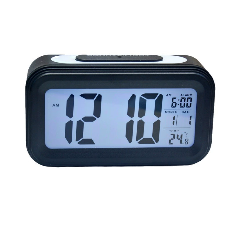 Electronic alarm clock, LED light-sensing large screen, silent snooze, luminous display for kids