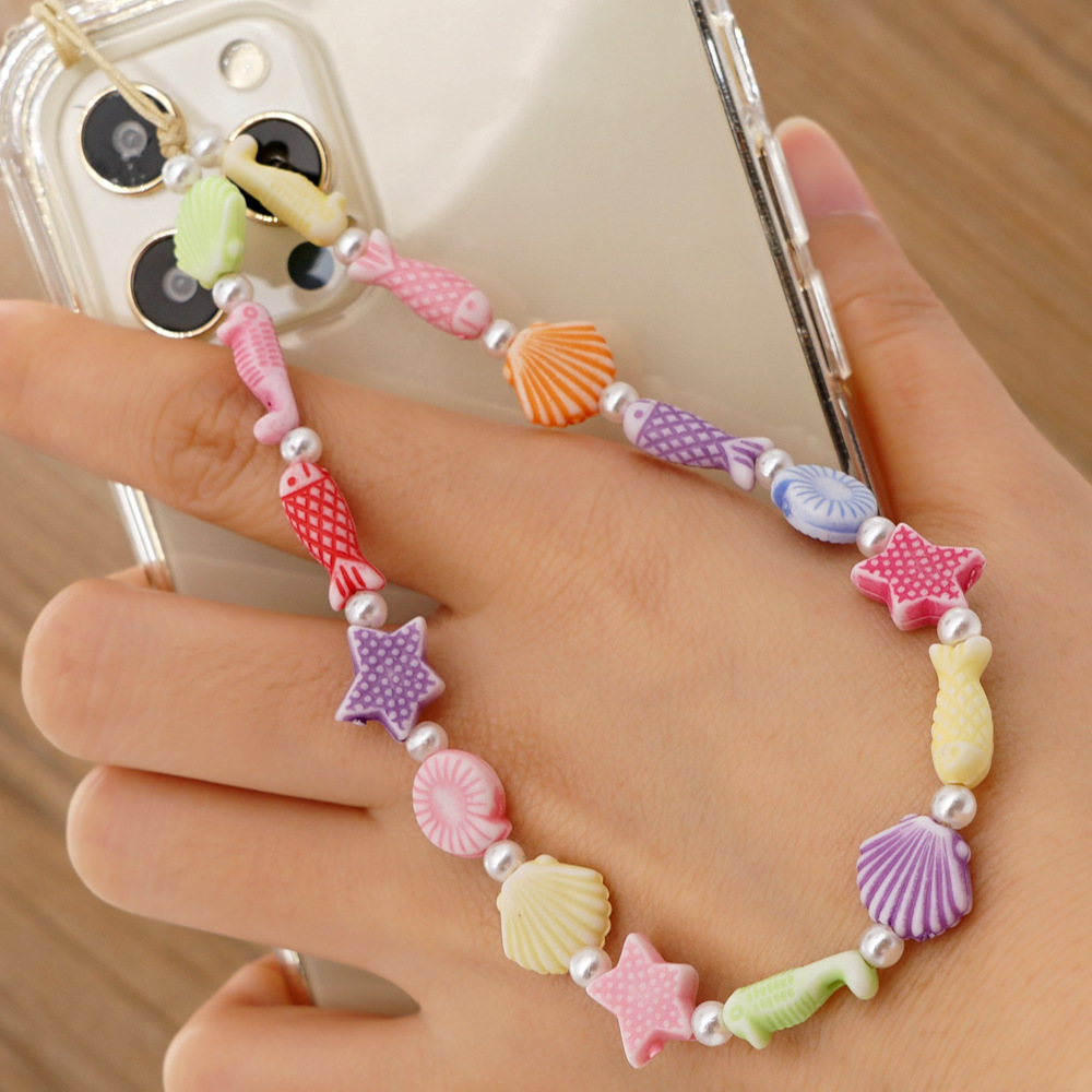 New Rainbow Pearl Shell Star Letter Beaded Mobile Phone Chainpicture2