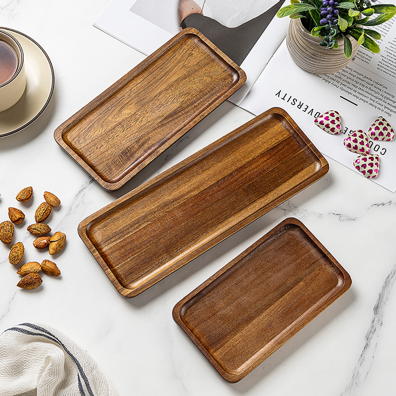 Japanese-style rectangular serving tray, acacia wood tray for cakes, bread, coffee, and tea, solid wood dish, Instagram-style storage tray Japanese-style rectangular serving tray, acacia wood tray for cakes, bread, coffee, and tea, solid wood dish, Instagram-style storage tray