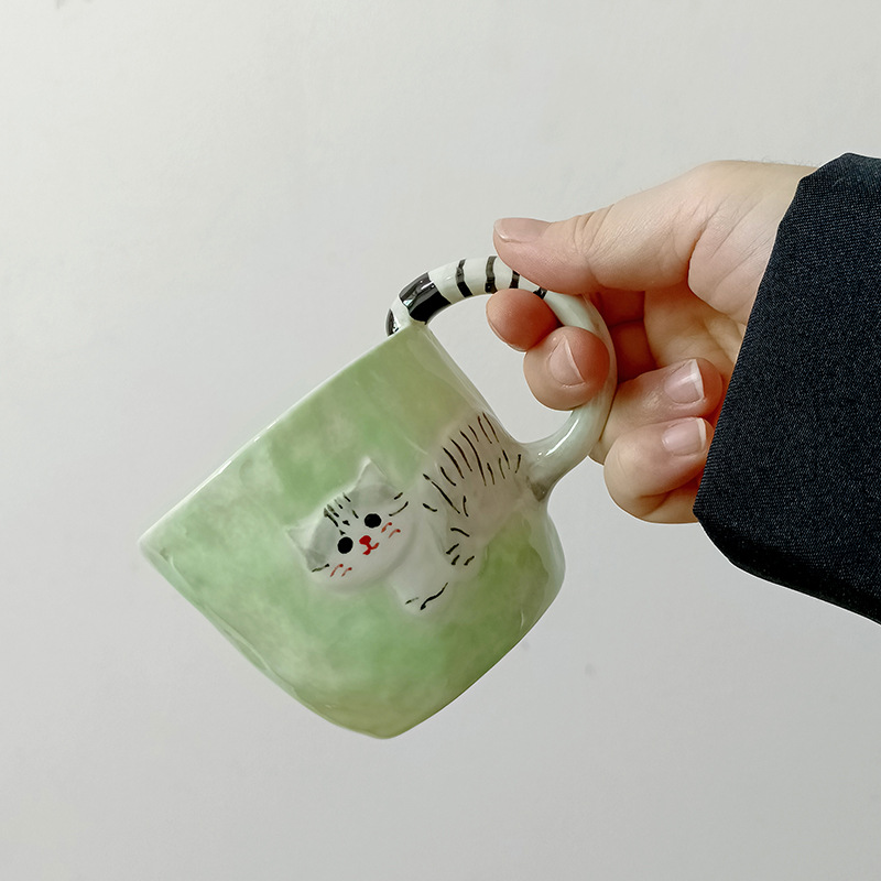 Inswind pintado a mano para gatos tazas de nicho de diseño tazas de cerámica de agua lindas manijas rayas tazas de café para chicas