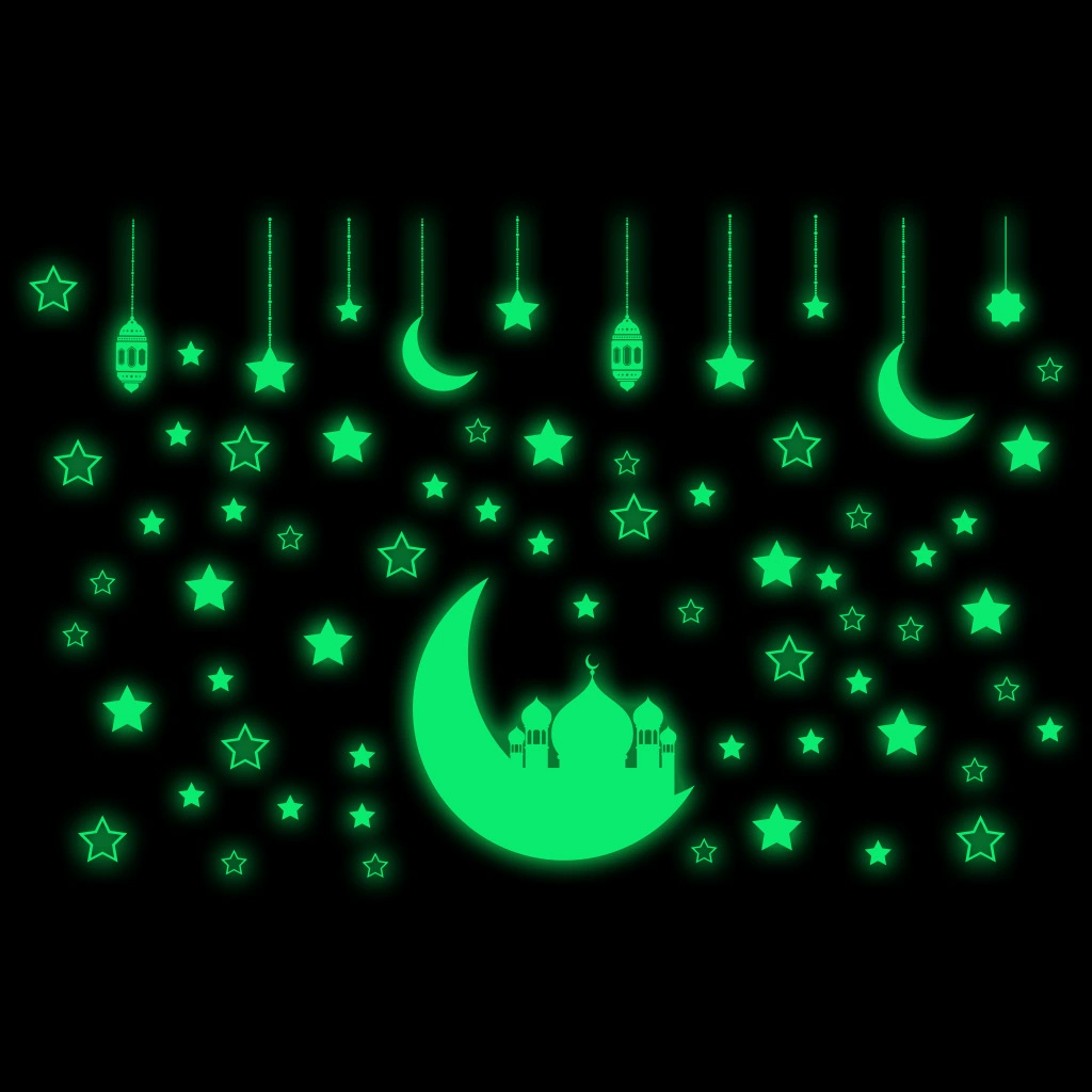 Jushan Middle East Festival Luminous Stickers 3415 Muslim Pendant Festival Decoration PET Luminous Star Stickers Wholesale
