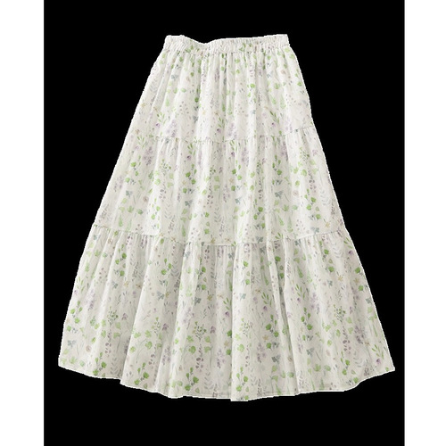 With Lining Summer Thin Floral Gown Dress for Girls 2025 High-Waist Slimming Simple Stylish Matching Splicing Long