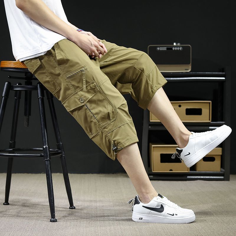 Dropshipping Summer Thin Cargo Pants Men's Cropped Pants Casual Loose Cargo 7-Point Pants Mid-Length Pants Pure Cotton