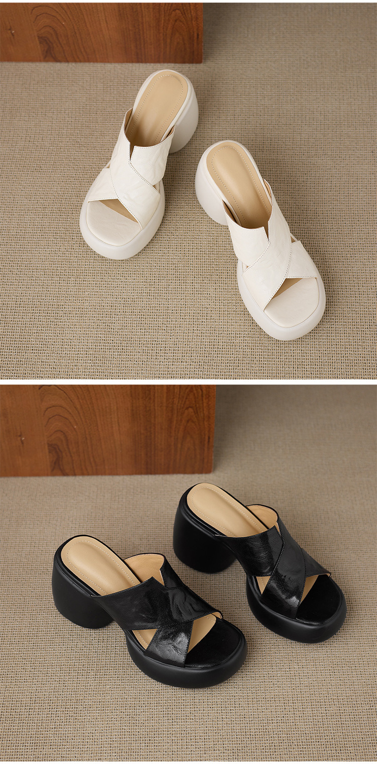 Sandal cao gót nữ quai chéo hở mũi đế platform đế dày gót 9 cm — màu đen, màu trắng ngà chi tiết 13