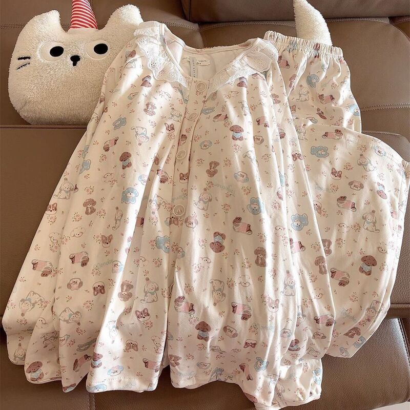 Live Broadcast Popular Winter Pajamas for Women Long-Sleeved Autumn and Winter German Velvet Warm Home Clothes for Women Sweet College Style Two-Piece Set