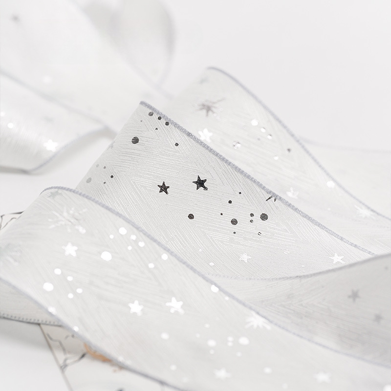 4厘米流星雨压边带造型蝴蝶结布料压边带五角星蛋糕礼盒烫银纱带