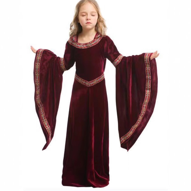 Suit, burgundy black children's retro dress, halloween, European style