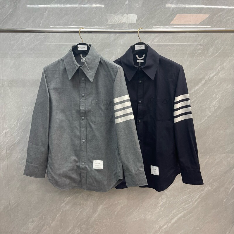 Factory Outlet TB Shirt Jacket Men's New White Yarn-dyed Four Bar Casual All-match Long Sleeve Jacket