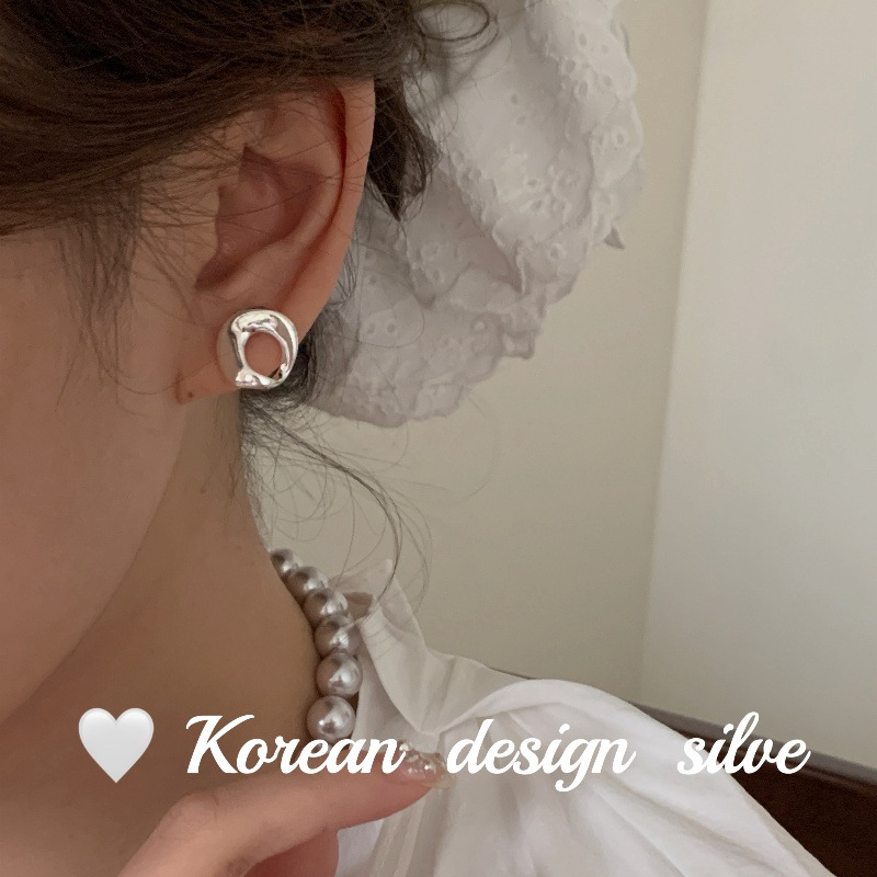 日系韓版2025年新款小眾設計S925純銀異形方圓鏤空耳釘高級感耳環