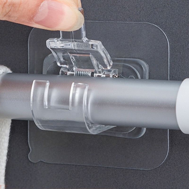Traceless Curtain Rod Fixed Support Bracket, No-Drill Transparent Wall-Mounted Curtain Rod Hook, Adjustable Rod Adhesive Hook Fixed Bracket