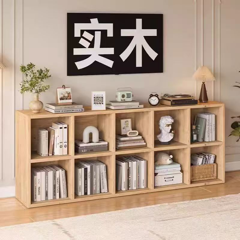Solid Wood Bookshelf Storage Rack Floor-Standing Wall-Mounted Combination Grid Cabinet Living Room Kindergarten Storage Low Home Bookcase