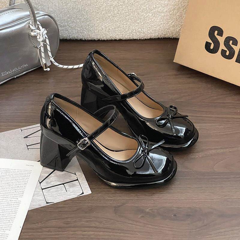 Cabeza redonda francesa con falda, zapatos de talón alto, zapatos de cuero de altura, primavera y verano de 2026