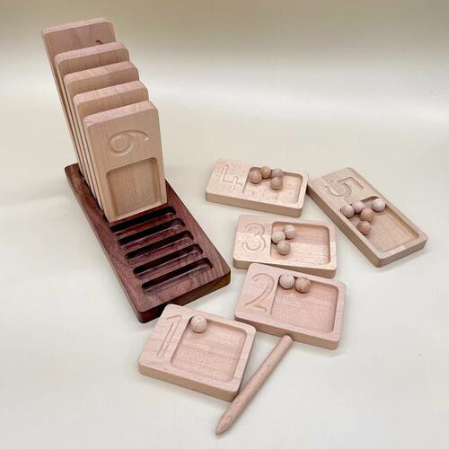 Montessori Number Board 0-10 Ten Grid Counting Wooden Original Kindergarten Early Education Number Board Teaching Tool