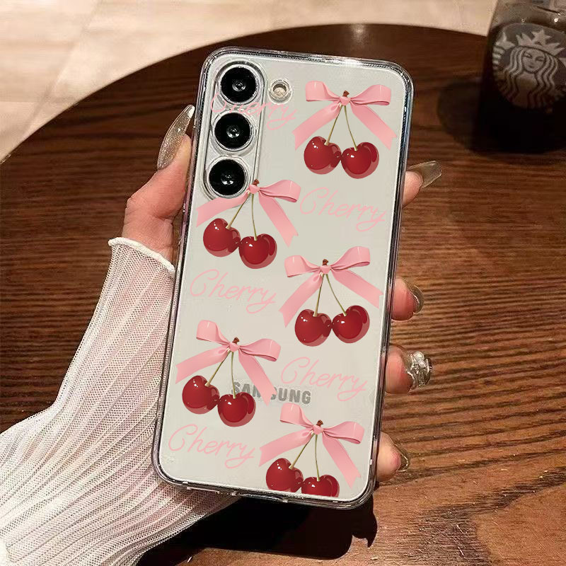 Suitable for Samsung A15/A55 Red Cherry S24Ultra/S23Fe Mobile Phone Case S22 Transparent A24/A23 Soft