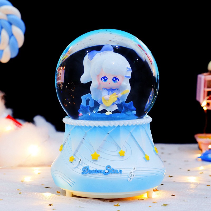 Pequeño libro rojo explosión dulce oso amarillo bola de cristal adornos luminosos giratorios caja de sonido regalos de vacaciones para niños