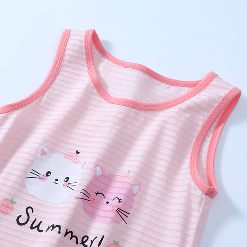 Children's sundress summer thin breathable bamboo cotton girl baby girl sundress vest nightgown new style