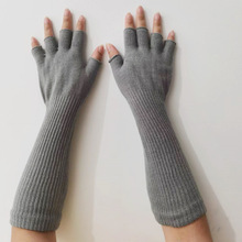 1 Pair Long Knitted Unisex Half Finger Gloves Women Girls跨