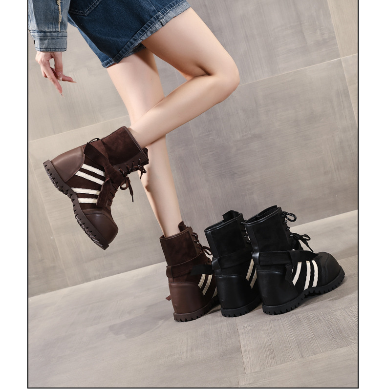 Boot nữ đế dày nâng chiều cao phong cách retro Anh Quốc — màu nâu chi tiết 15