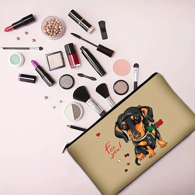 Bolsa de cosméticos para mujer de Amazon, transfronteriza, bonita y creativa, con diseño de cachorro, bolsa de almacenamiento de lino impermeable con cremallera, almacenamiento creativo