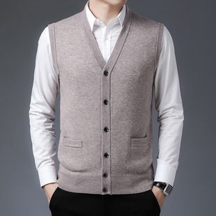 Hengyuanxiang 120 Men's New Vest Fashion Chicken Heart Collar Pure Wool Casual Vest Base Knitted Pocket Waistcoat