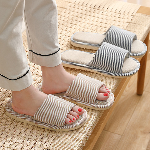 Home Couple Indoor Slippers Wood Floor Cotton Linen Flax Slippers Home Anti-Slip Men Women Thick Sole Summer Cool Wholesale