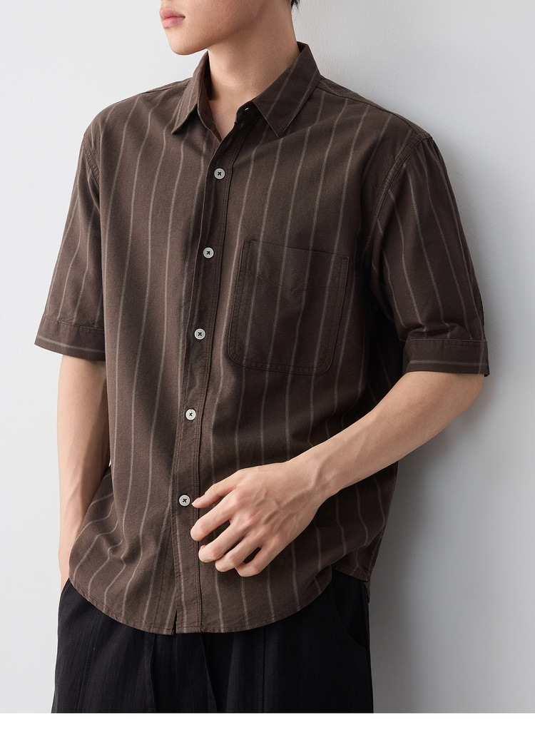 Áo sơ mi nam ngắn tay sọc cotton thoáng mát — màu xanh nhạt chi tiết 28