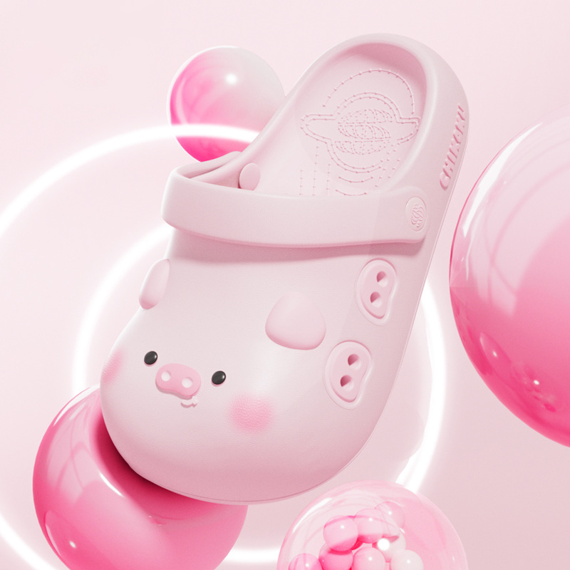 Cute Pig-Shaped Arch-Supporting Clogs for Women, New Summer Model, Non-Slip Thick-Soled Home and Outdoor Beach Sandals