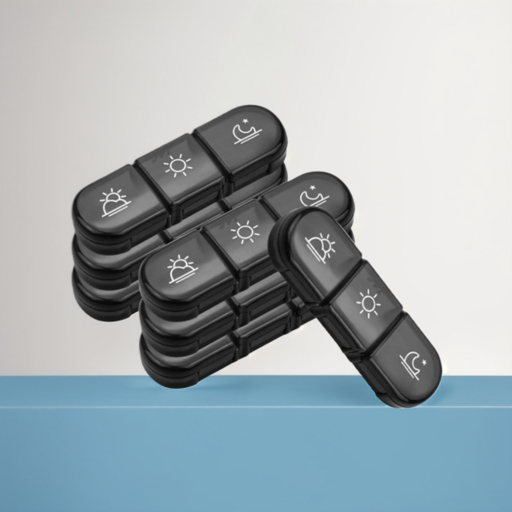 亚马逊英文每周七天21格黑色药盒 大容量ABS塑料药片收纳药盒