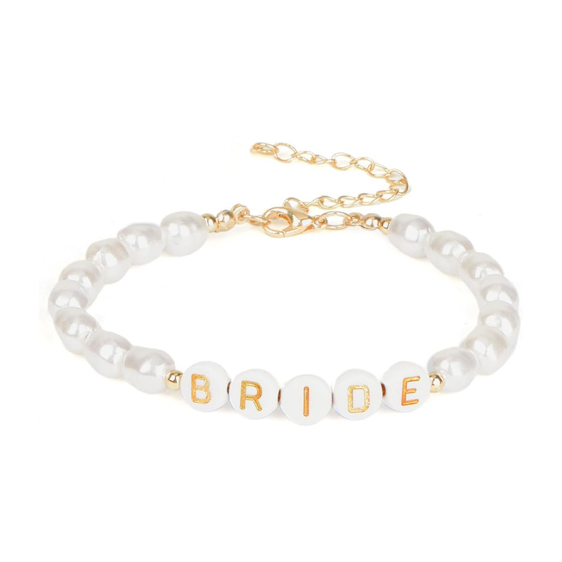 Amazon Cross-Border Imitation Pearl Word Bracelet Pink/White Pearl Heart 7-Piece Set Bridal Party Gift Jewelry