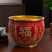 黄铜百福米缸红色喜庆聚宝盆家居客厅摆件装饰品开业乔迁招财礼物