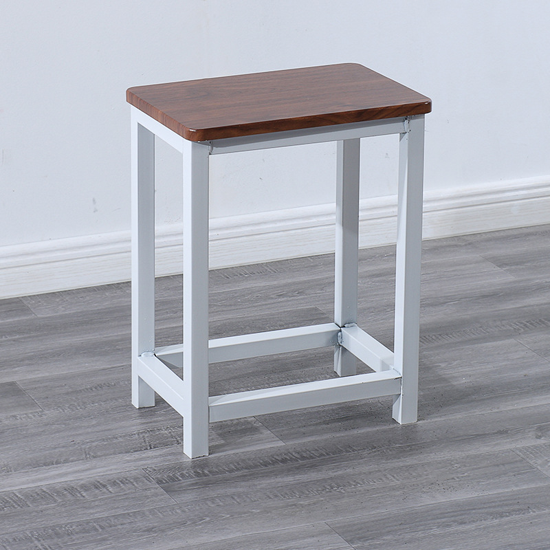 Taburete de taller al por mayor, línea de montaje de fábrica, taburete de trabajo, taburete cuadrado pequeño de acero y madera, taburete de hierro de comida rápida, oro de entrenamiento