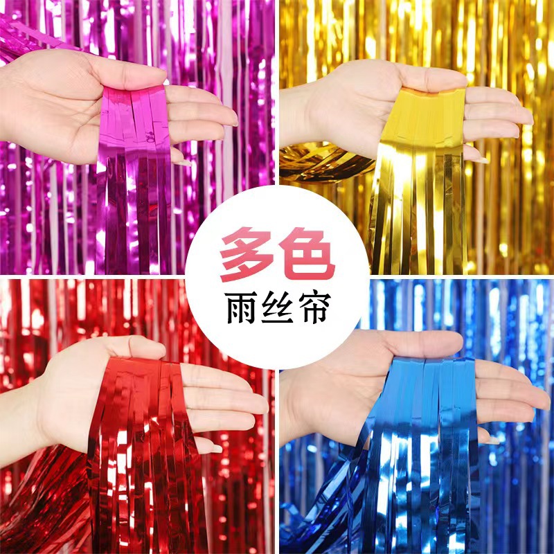 Rain silk curtain 1*2 meters rain silk color strip bright gold wedding stage background layout tassel door curtain laser rain Silk