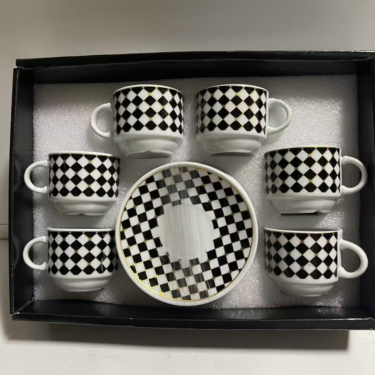 Nuevo conjunto de tazas de café de cerámica europea, tazas de café de estampado transfronterizo, 6 tazas de café de Oriente Medio, 6 platos de café de la tarde