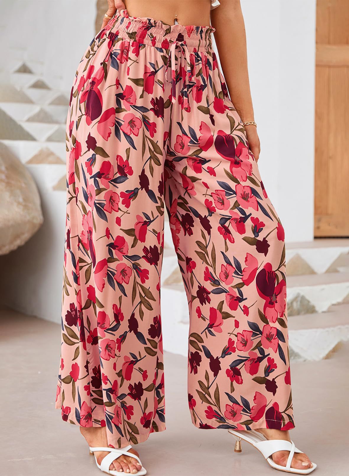 354g Weight Full Length Pants Length Spandex, Polyester Fabric Type High Waist Waist Line Casual Pants Pants Type Holiday, Daily Occasion Loose Fit Type Flower Pattern Summer Season Women's Gender Casual Style Women's Holiday Daily Casual Flower Full Length Casual Pants 7