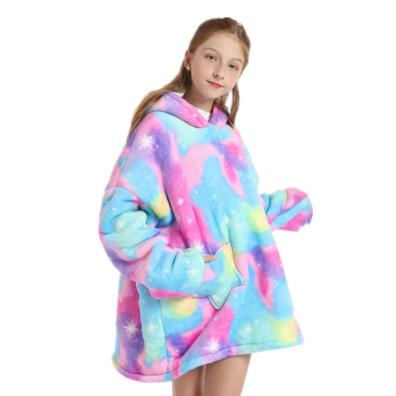 Functional Lazy Clothes Pullover Fleece Hooded Robe Tv Blanket Outdoor Cold-Proof Wearable Nordic Style Fleece-Lined