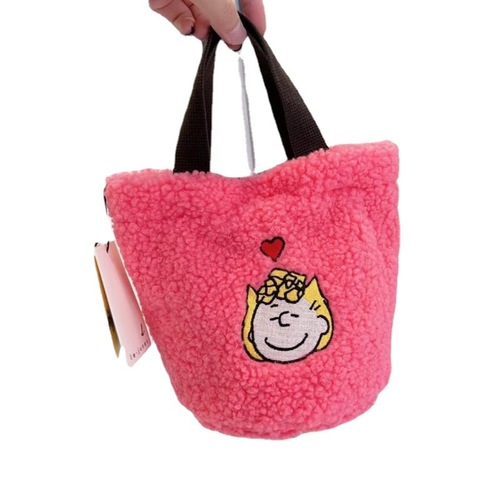 Korean autumn and winter puppy cute plush drawstring bucket bag casual and versatile one-shoulder cross-body bag hand bag