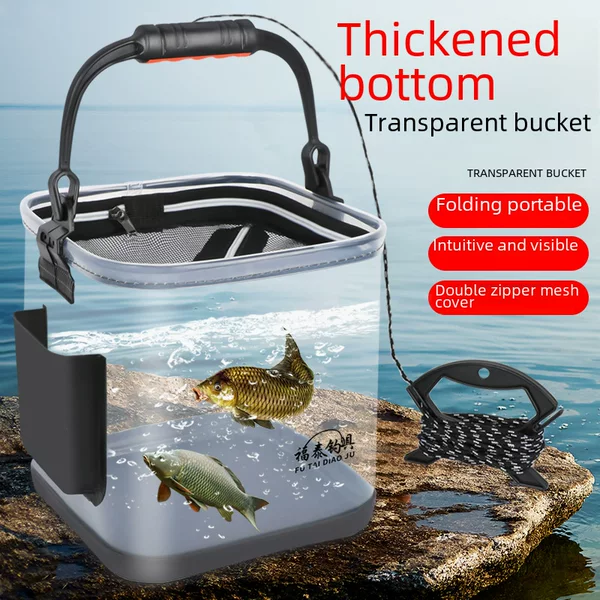 Luya Folding Transparent Live Fish Bucket, Hand Washing Bucket, Eva Waterproof Water Bucket, Fishing Gear Bag, Fishing Bucket