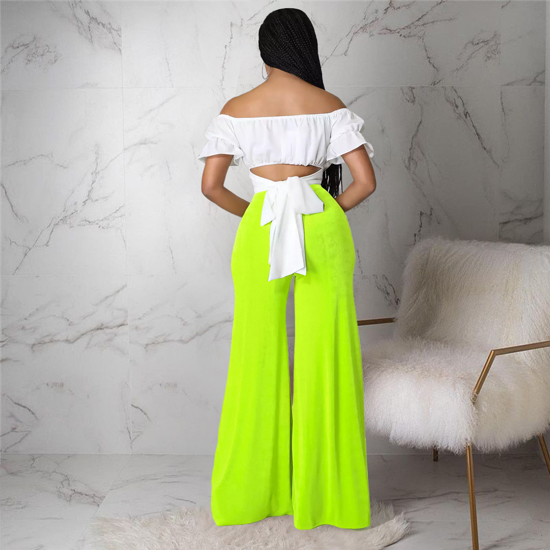 solid color high-stretch high waist wide-leg pants NSASL128353