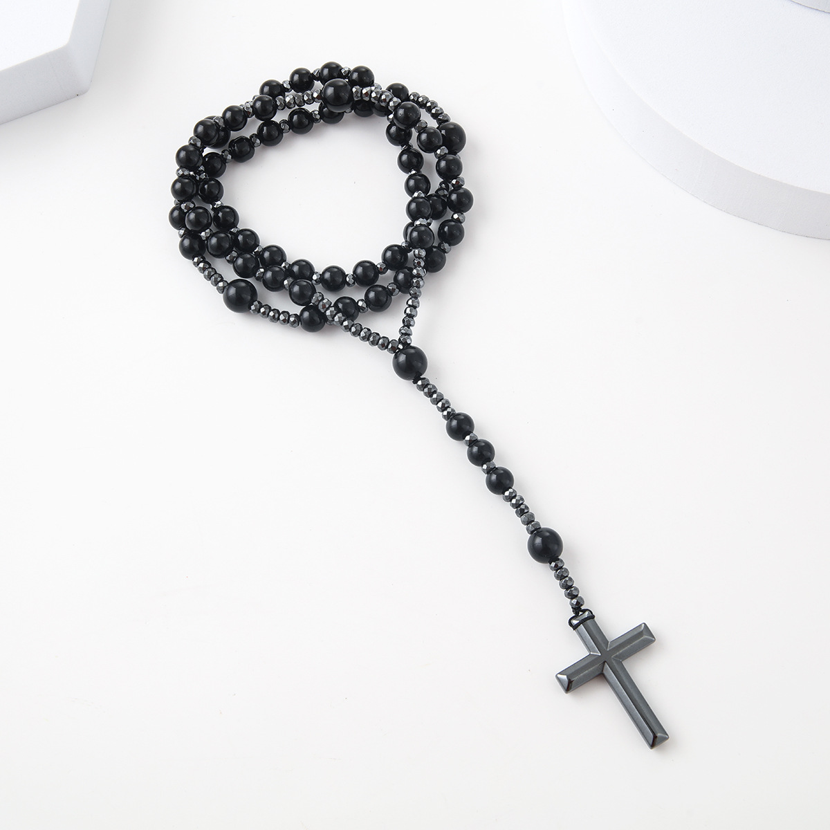 Black Cross Pendant Necklace Image 2