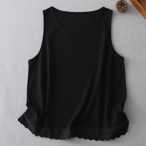 Summer Cotton Linen Versatile Lace Edge Blouse 2025 Washed Cotton Loose Casual T-shirt Women's Top