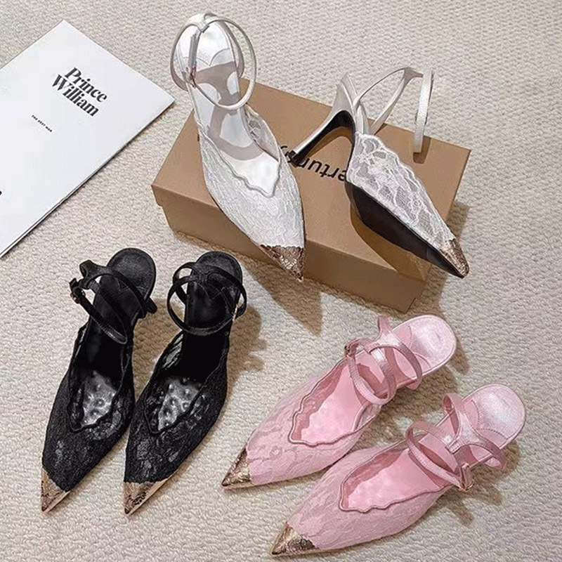 2026 New Summer Pointed-Toe Mesh Stiletto High Heels for Women, Fashionable Versatile Party French-Style Closed-Toe Sandals for Women