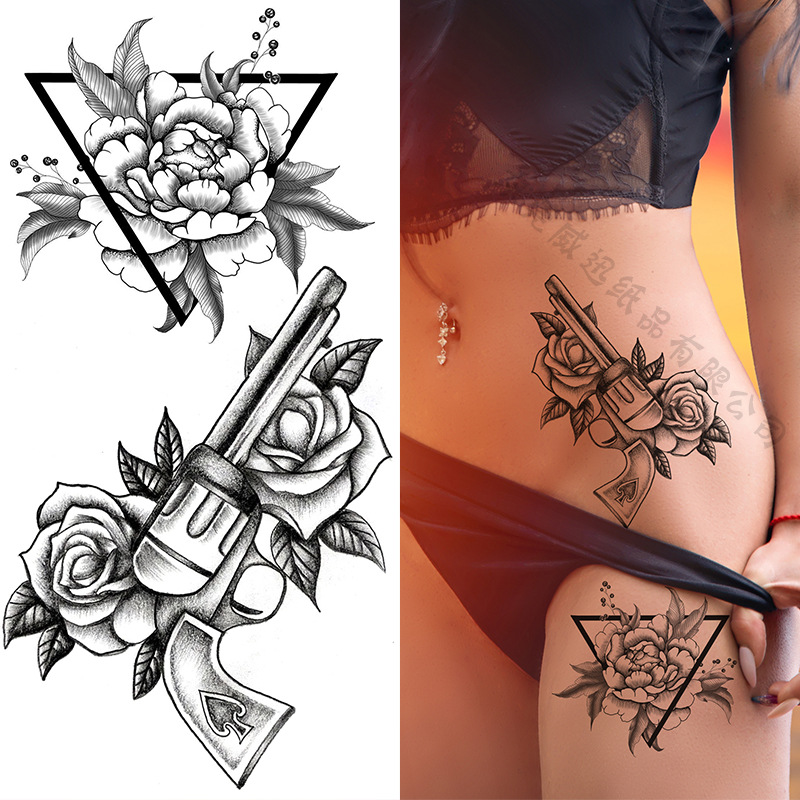 Cross-border dedicado Sketch flor tatuaje pegatinas boceto tatuaje pegatinas Rosa flor blanco y negro tatuaje de la flor