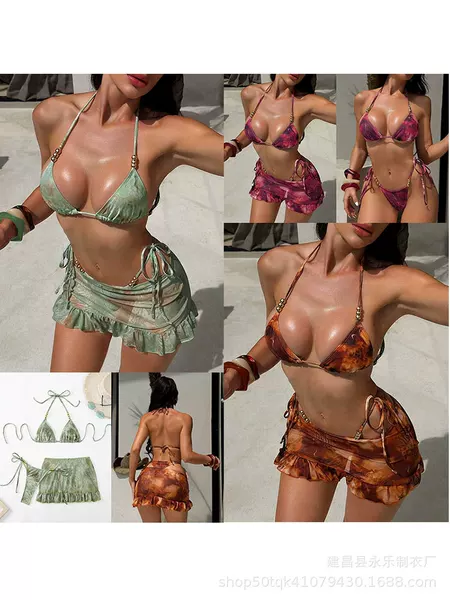 2026 Aliexpress Amazon Women's Printed Three-Piece Swimsuit Sexy Bikini Bikiniws8005