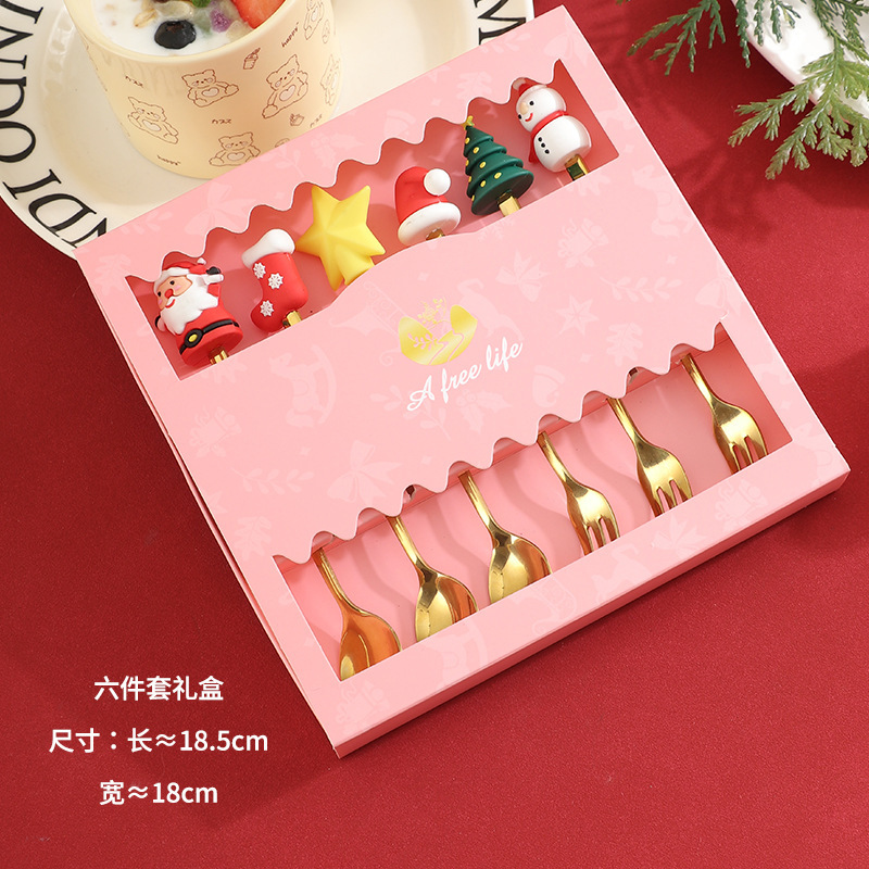 国境を越えた対外貿易304ステンレスクリスマス公仔フォークスプーンセットコーヒーもちスイーツ漫画ギフトボックス食器|undefined